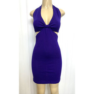 St John Evening Santana Knit Dress Purple Halter Neck 8 S Vintage Wool Sheath